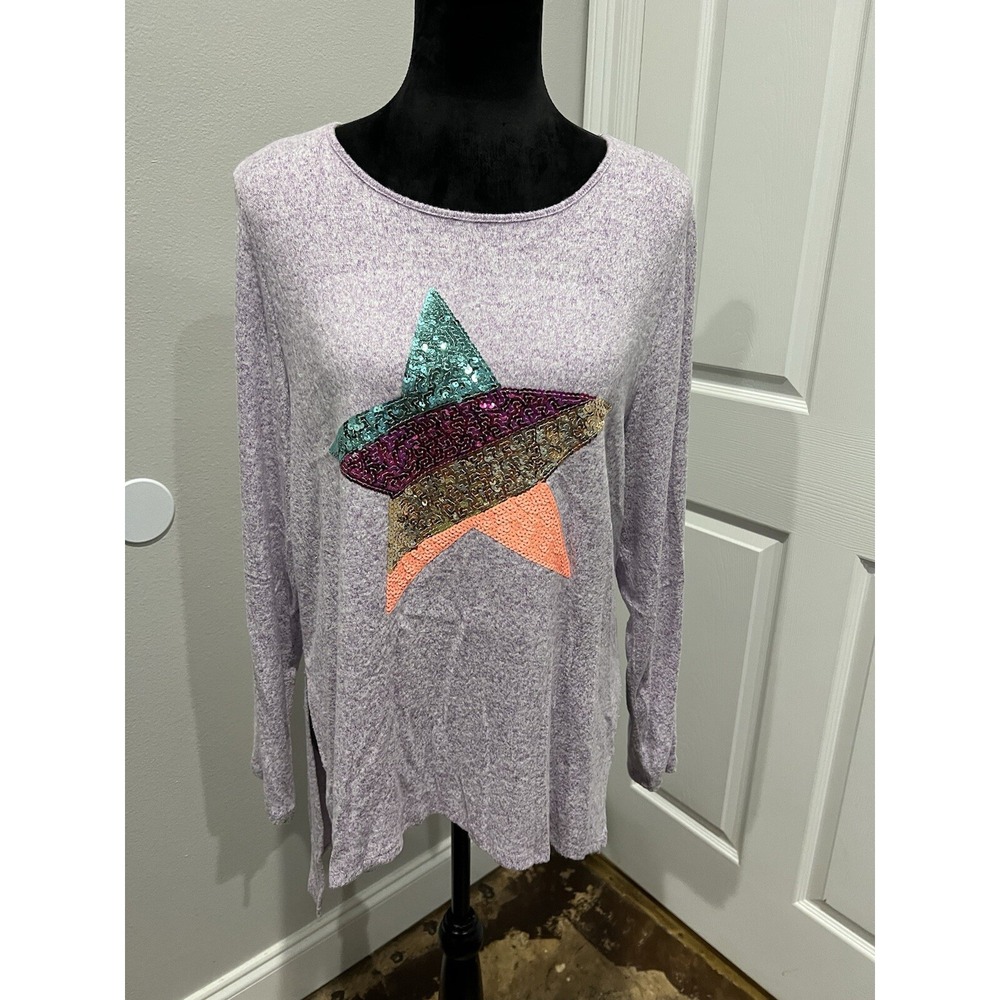 Women's Size XXL Purple With Star Long sleeve High Low H3